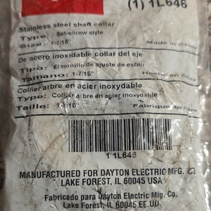 Dayton 1L646 Stainless Steel Shaft Collar, Set Screw Style, 1-7/16 in Bore
