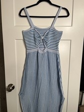 SHEIN Blue White Striped Knit Long Dress Cutout Side Slit Spaghetti Strap Large