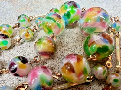 Antike Halskette Glasperlen Murrine gesponnen Venedig fallen bunt 50 cm
