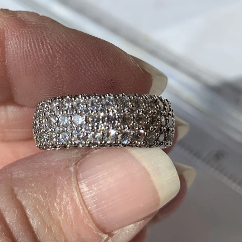 Nuevo Oro Blanco 18k Relleno con 5 Filas de AAACZs-Banda de Eternidad-Talla 6-Hermoso Foto 4 de 4