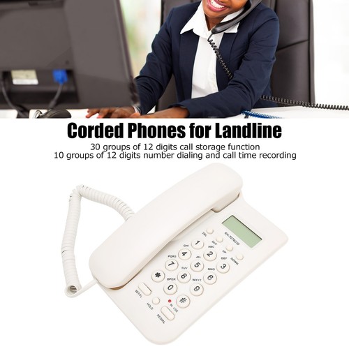 Corded Telephone Landline ABS Material Predial Caller ID Home Use Bank White - Zdjęcie 9 z 12
