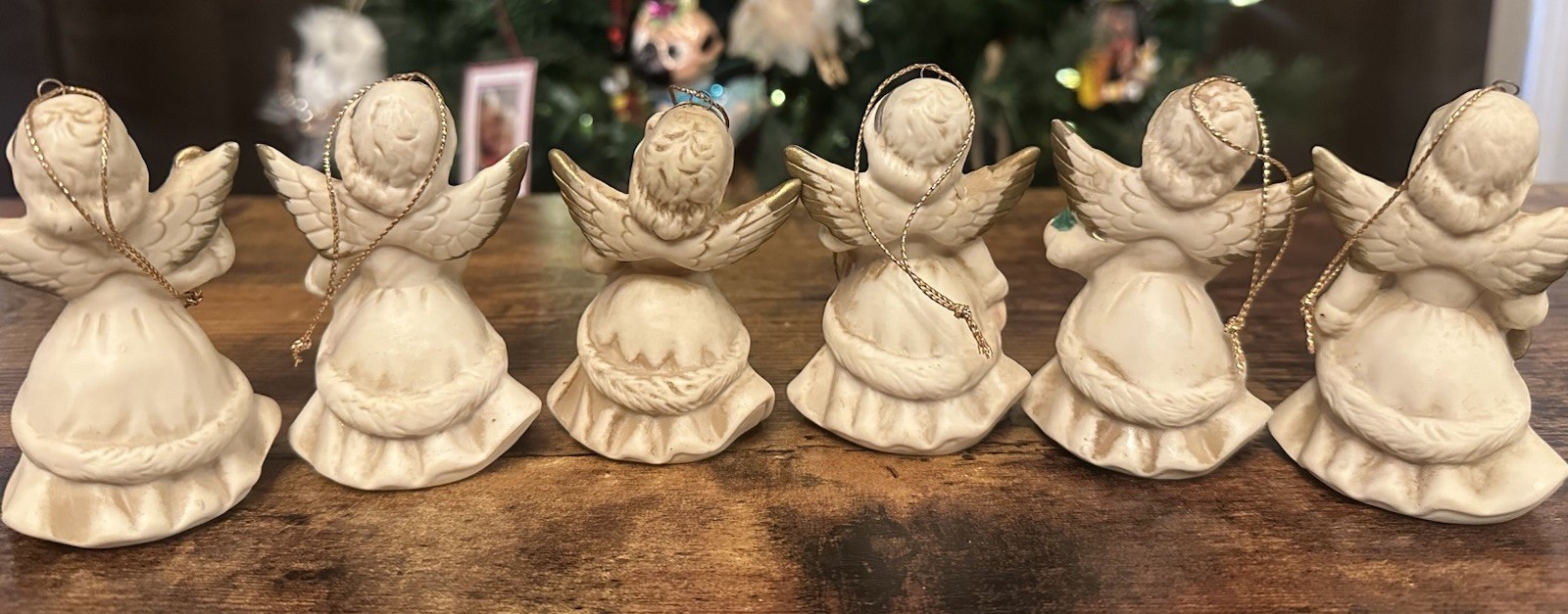 Homco Angel Girls Christmas Ornaments Set of 6 Porcelain Hand Painted #5103 Vtg