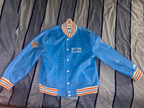 New York Knicks or Nowhere Blue Varsity Jacket Snap Front Lined Pockets Size XL - product listing photo