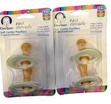 2 Gerber First Essentials 2-pk Latex Soft Center Pacifiers BPA Free Green 0-6m