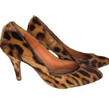 Handmade vintage genuine leopard skin pump heels women size 8