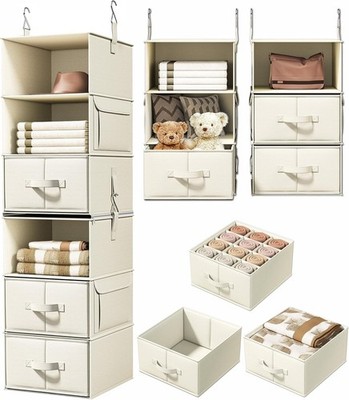 6-Shelf Hanging Closet Organizer W/ 3 Drawers 2 Separable 3-Shelf Closet