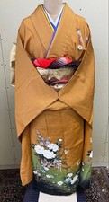 Furisode Kimono with Attached Date Collar Used Long Sleeve Traditional Japanese