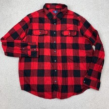 George Button-Up Flannel Shirt Men's 3XL Long Sleeve Multi Red Black Plaid