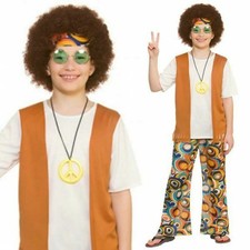 1960s Cool Hippie Dude Medallion Boys Fancy Dress 60s Hippy Child Costume New