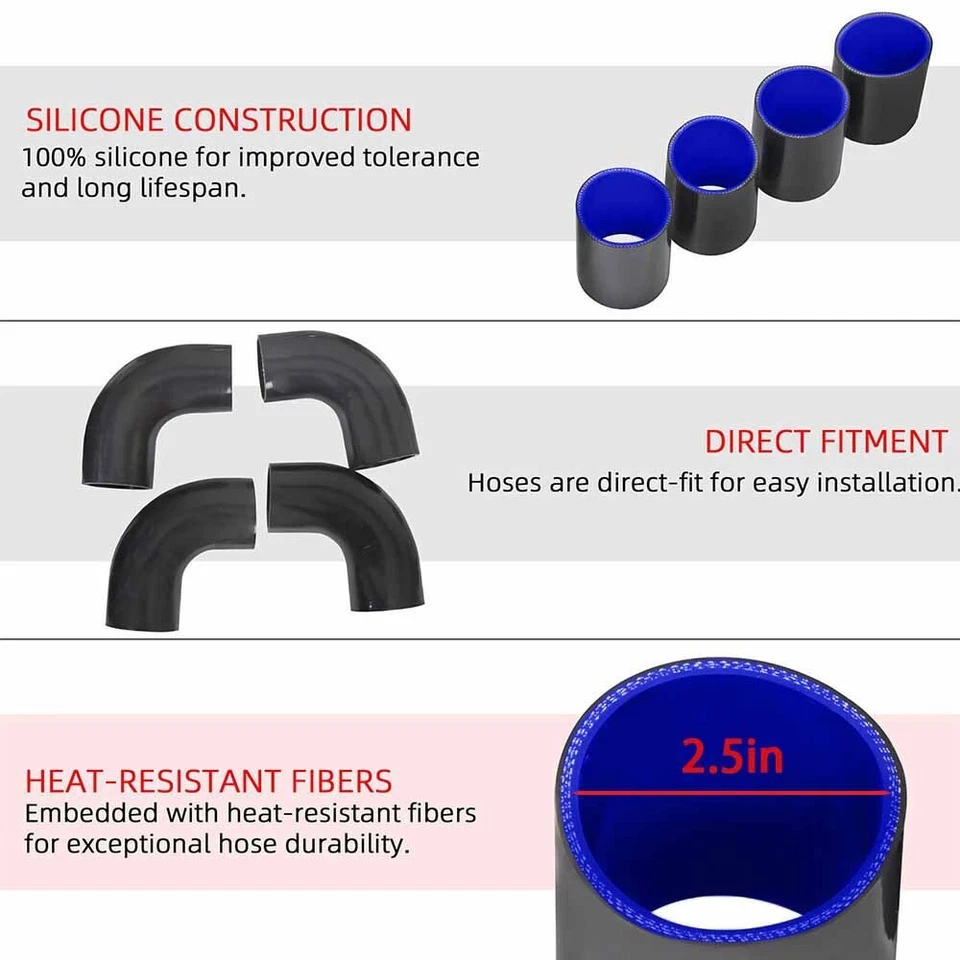 12PCS 2.5" Intercooler Piping Kit +T-Bolt Clamps + Blk Silicone Coupler NEW DIY Foto 4 de 4