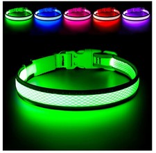Flashseen Light Up LED Dog Collar, Dog Collar USB Rechargeable Large, Neon Green
