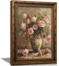 Gold Framed Vintage Floral Canvas Wall Art French Country Painting Picture Wa...