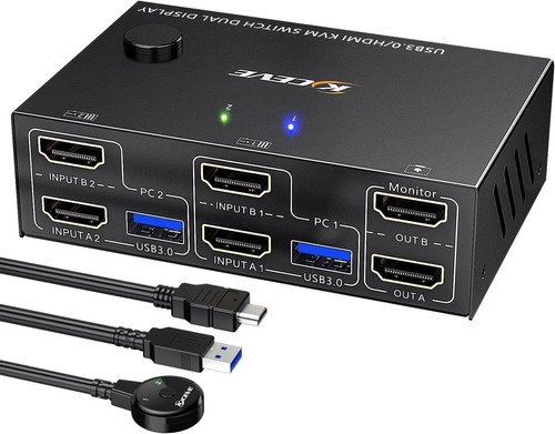 USB 3.0 HDMI KVM Switch 2 Monitors 2 Computers 4K@60Hz 2K@144Hz, EDID Emulato... - 第 1/9 張圖片