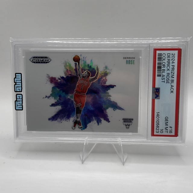 DERRICK ROSE PSA 10 2024 PANINI PRIZM BLACK #16 WHITE COLOR BLAST BULLS SP GEM
