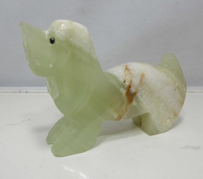 Vintage Hand Carved White Polished Quartz Basset Hound Dog Figurine Statue 3''