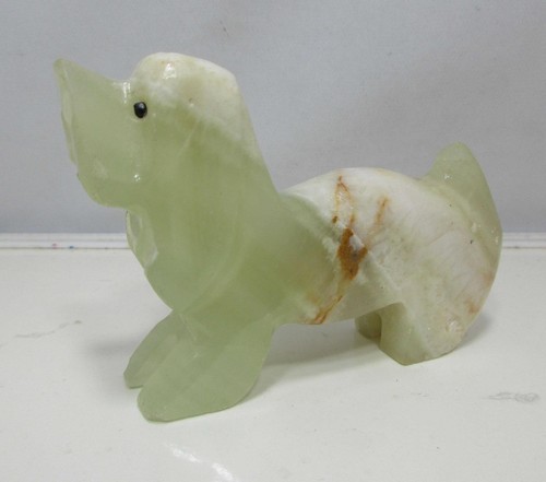 Vintage Hand Carved White Polished Quartz Basset Hound Dog Figurine Statue 3"