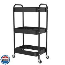 PNVXNUS 3-Tier Rolling Metal Storage Cart with Wheels, Multi-Func