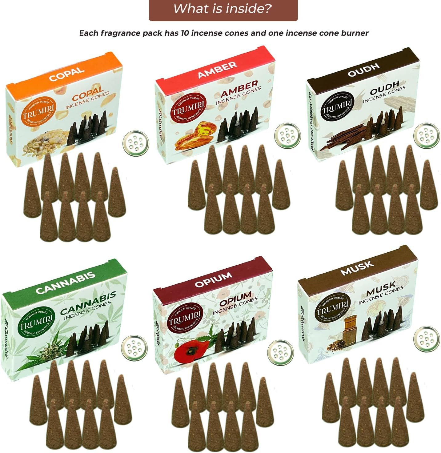 Trumiri Exotic Incense Cones - Variety Pack - Total 60 Cone (6 