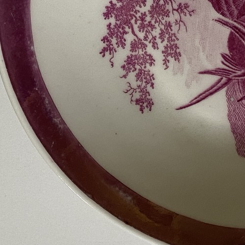 Staffordshire Pink Lustre Transferware Plate Antique Hunting Birds Dog 5.5” - Picture 7 of 16