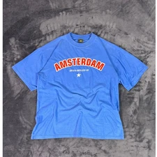 Vintage FOX Productions Amsterdam Graphic T Shirt Blue AD Mens Medium