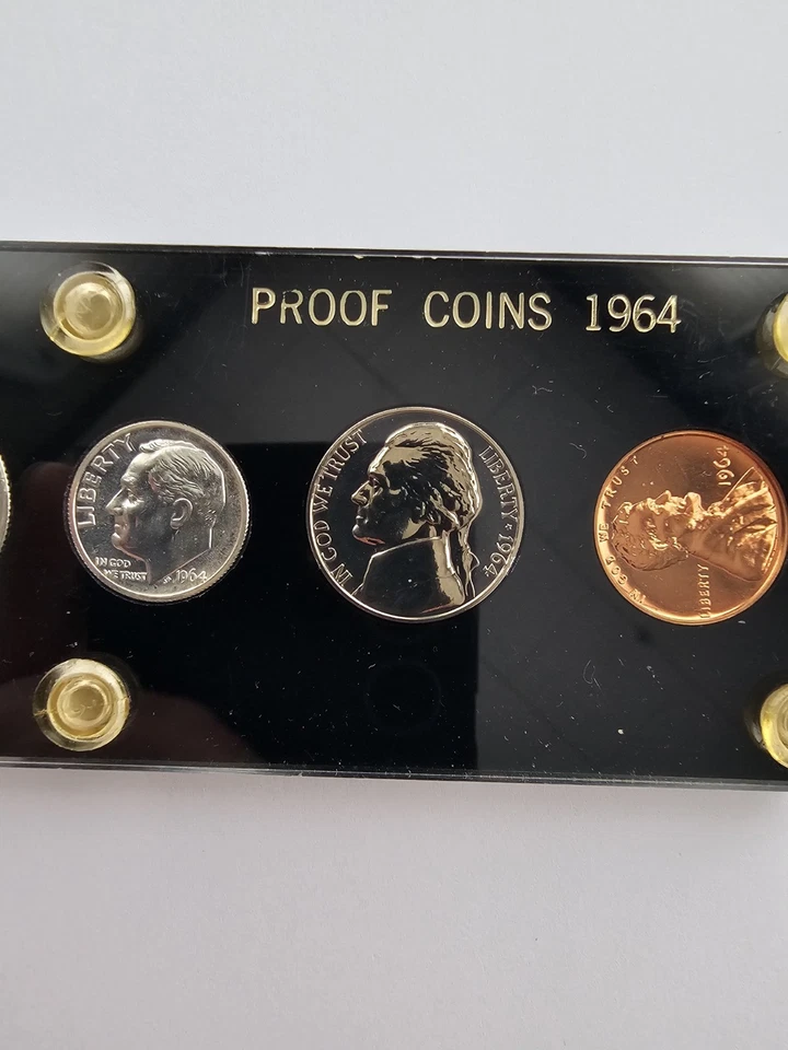 SILVER 1964 5 COIN P MINT SET UNGRADED CIRCULATED 3 SILVER 2 CLAD COINS - Image 4 of 4