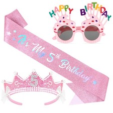 Pink Crown Headband It  s My 5th Birthday Sash Cupcake Sunglasses