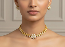 Kundan Choker Necklace Earrings Set Indian Gold Plated Bridal Jewelry Set