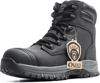 Mens Work Boots, YKK Zipper, Steel Toe Slip-Resistant Rubber Leather Safet
