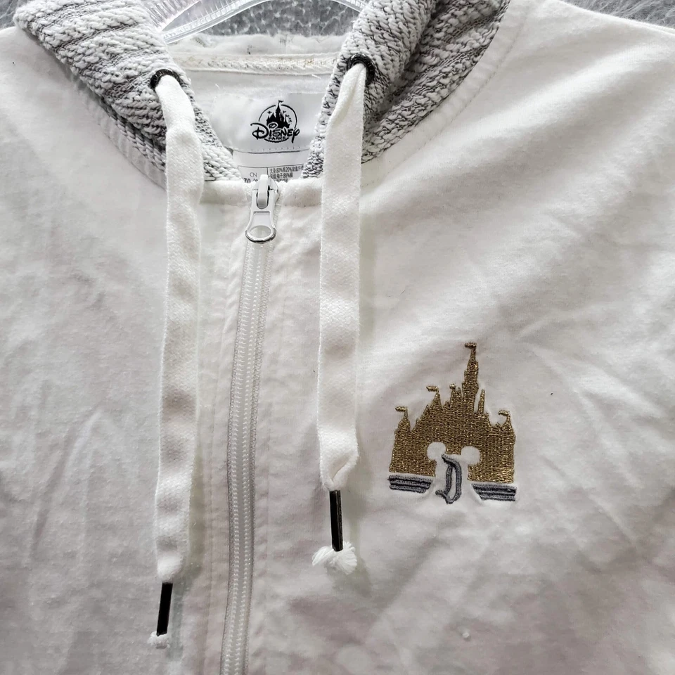 Disney Parks Women Sweatshirt Medium White Hoodie Logo Mickey Mouse Embroidered - Image 2 of 4