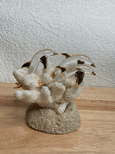 Melanie Cech Vetro Trasparente 3 Delfini su Corallo Bianco Scultura, Decorazione Casa Spiaggia