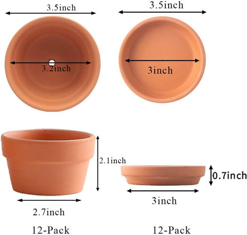 3.5 Inch Shallow Terra Cotta Pots with Saucer/Tray,Ceramic Clay Planter with Dra - 第 2/12 張圖片