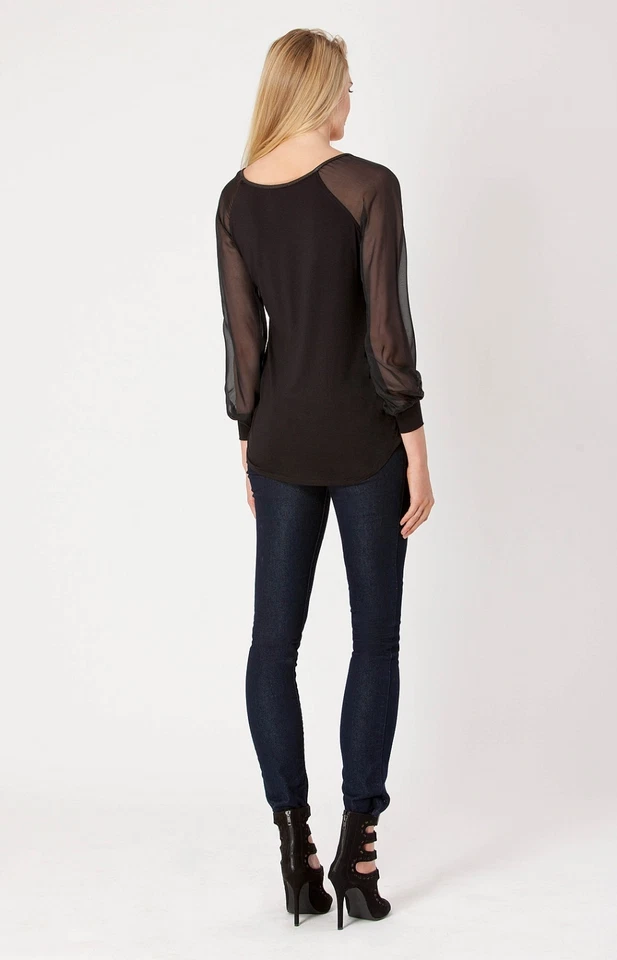 Top de gasa de cuero corte láser negro Hale Bob | Manga larga XXS NUEVO CON ETIQUETAS 4FAF2390 * Foto 2 de 3