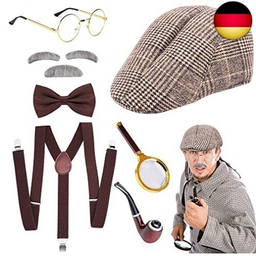 JORAKI 20er Jahre Herren Accessoires,Sherlock Holmes Detektiv Kostüm Zubehör m - Bild 1 von 13
