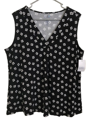 CROFT & BARROW Womens Semi Loose Sleeveless Top Size 3X Stretch Black White New