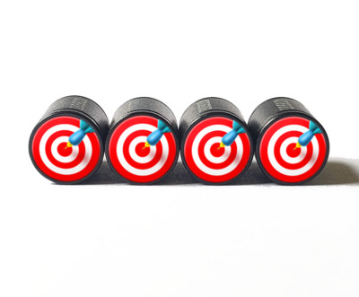 Bullseye Emoji Tire Valve Caps - Aluminum - Set of Four - Fits all Vehicles