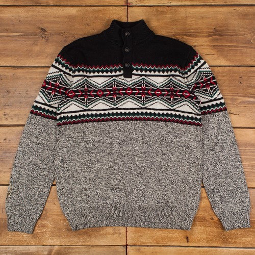 Vintage Ralph Lauren Jumper Sweater L Icelandic Fair Isle Button Mock Neck