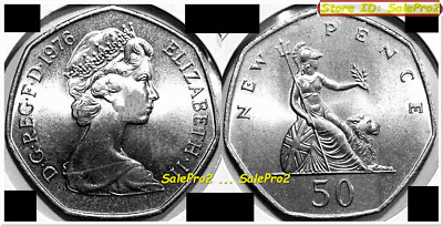 GREAT BRITAIN 1976 QUEEN ELIZABETH II BRITISH RARE UK 50 NEW PENCE COIN UNC