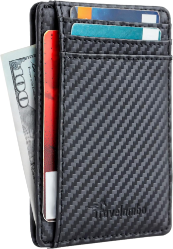 Minimalist Slim Wallet Card Holder RFID Block Front Pocket Black Genuine Leather - Picture 2 of 10