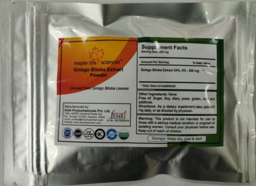 Ginkgo Biloba Leaf Extract powder 24% Ginkgo Flavone 6% Terpene Lactones Pure - Picture 1 of 3
