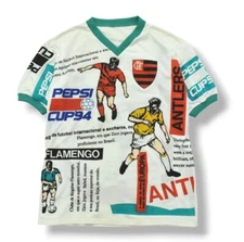CR Flamengo Kashima Antlers Pepsi Cup 1994 Vintage T-Shirts Size L 90s Zico