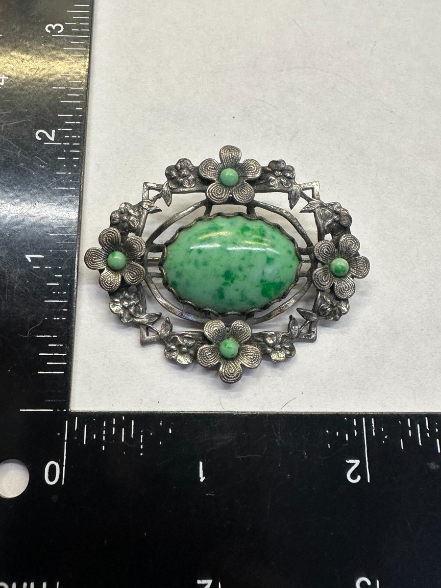 Czech Floral Medallion Peking Glass NEIGER BROTHERS Vintage Brooch
