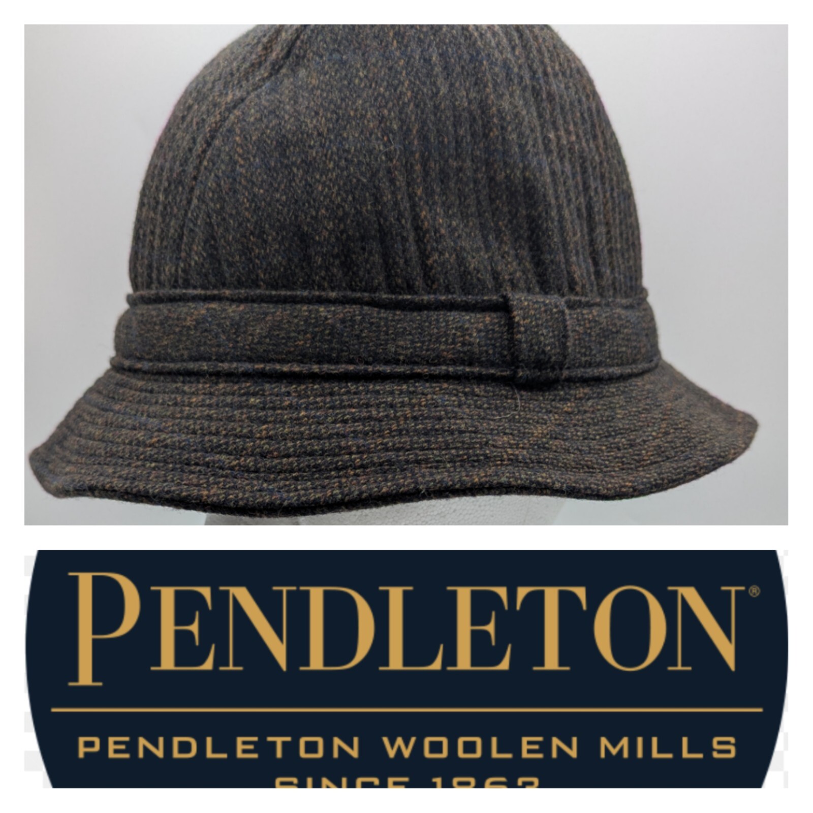 Wool Hat Pendleton Bucket Fedora Brown Lined Size… - image 1