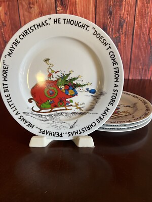 HOW THE GRINCH STOLE CHRISTMAS 10  5/8 PLATES SET X 4 Scene & QUOTE DR.SEUSS