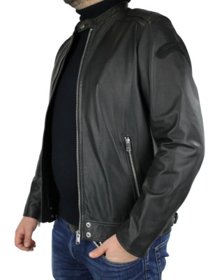 DIESEL L-Shiro-Wh Jacket Men's MEDIUM Black Leather Lined