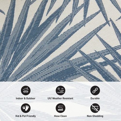 Rugshop Tropical Leaves Nature Inspired Indoor/Outdoor Area Rug 5' x 7' Blue - Picture 5 of 8