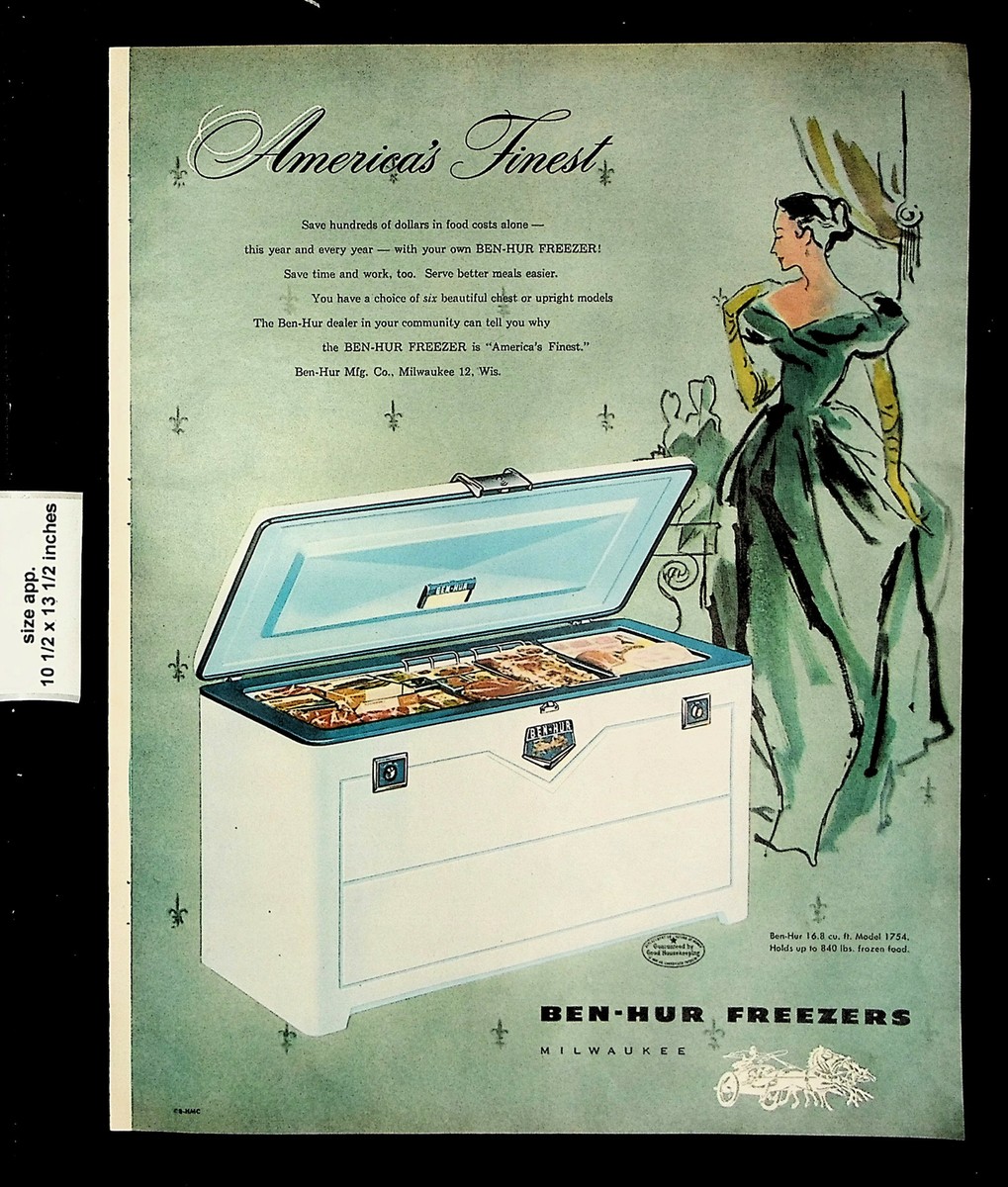 1954 Ben-Hur Freezers Appliance Chest Upright Woman Dress Vintage 