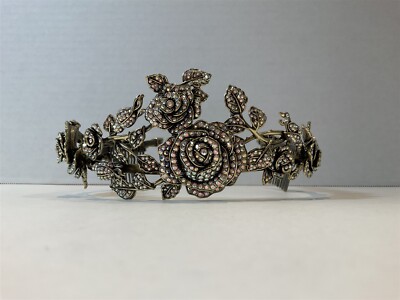 Rare Find Heidi Daus Gold Tone Crystal Rose Tiara Crown (Stunning)