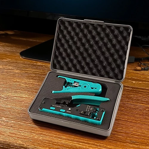 RJ45 Pass Through Crimp Tool Kit Ethernet Crimper Cat5e Cat6 Cat6A Cat7