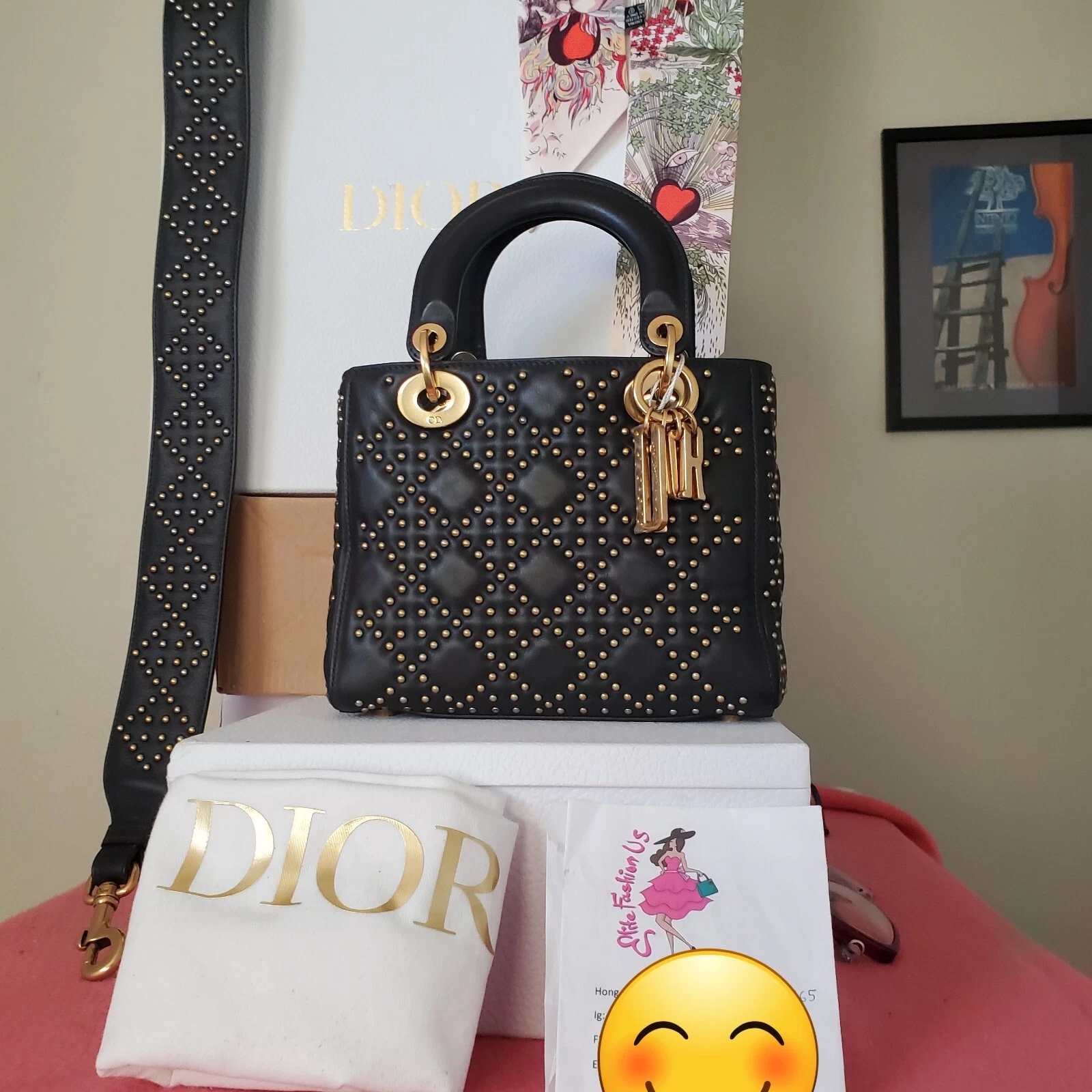 Petit sac Lady Dior noir peau d'agneau doré hw
