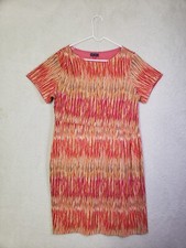Vince Camuto Women Dress 1X Pink Abstract Short Sleeve Straight Knee Length
